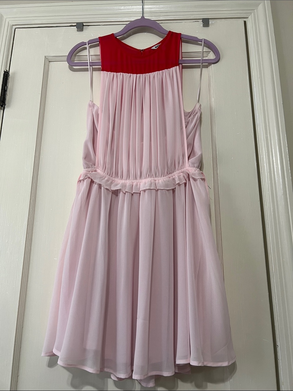 Express women's Pink Dress with Red Yoke -  Chiffon Party Dress